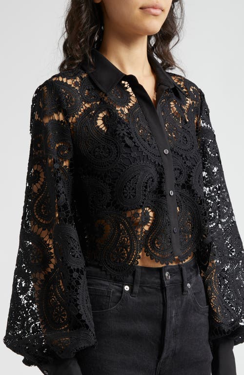 Shop L Agence L'agence Odelia Allover Lace Crop Button-up Shirt In Black