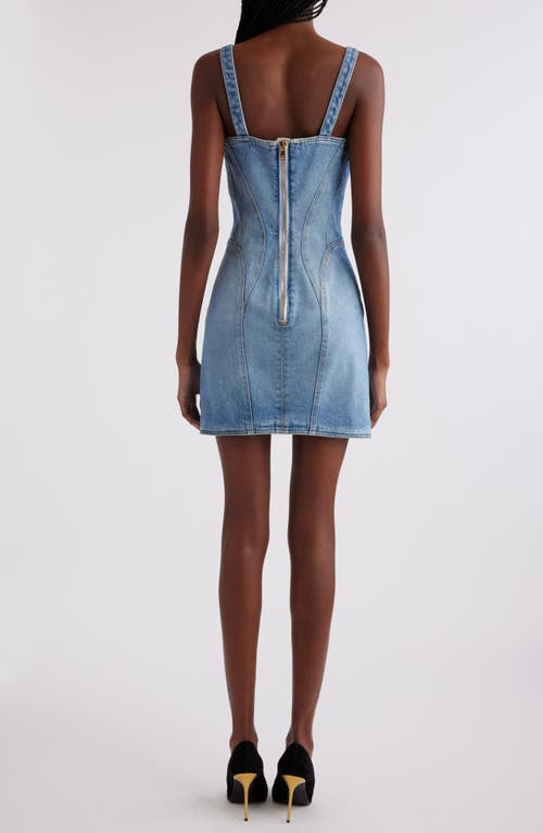 Shop Balmain Button Detail Denim Minidress In China Blue