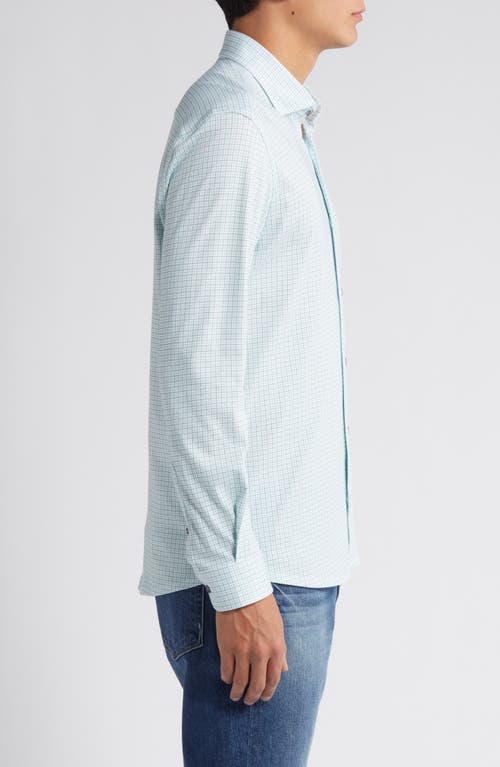 Shop Stone Rose Microcheck Performance Knit Button-up Shirt In Bright Green