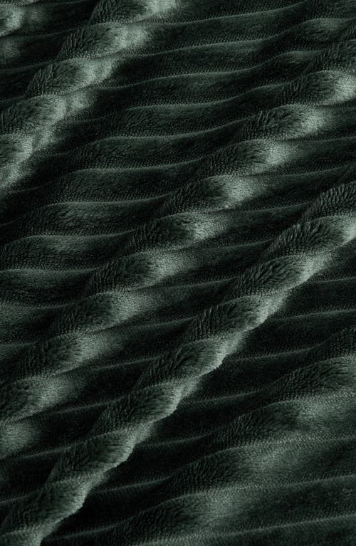 Woven & Weft Ribbed Faux Shearling Reversible Blanket In Forest Green