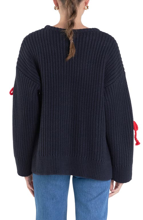 Shop English Factory Bow Detail Sweater In Navy