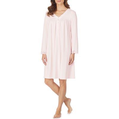 Eileen West Lace Trim Knit Nightgown, Pink