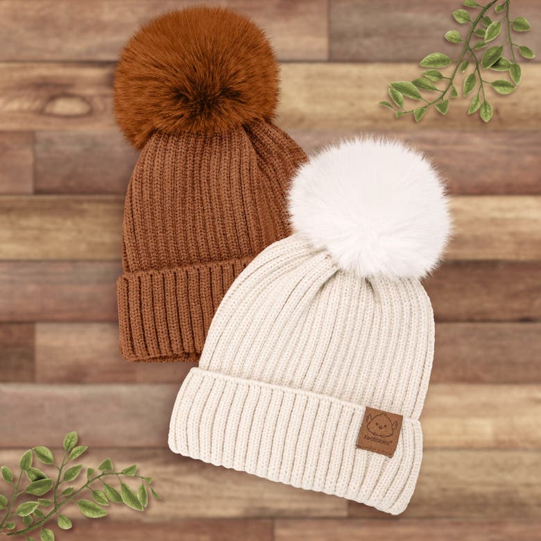 Keababies 2-pack Pom Knitted Beanie In Rust