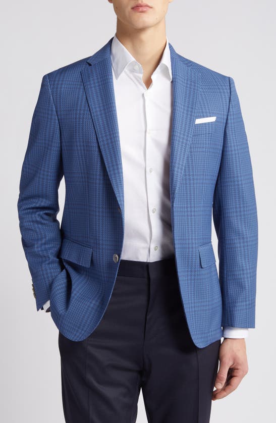 Hugo Boss Hutson Plaid Wool Sport Coat In Medium Blue