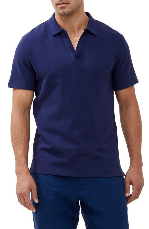 French Connection Ottoman Rib Johnny Collar Polo In Navy