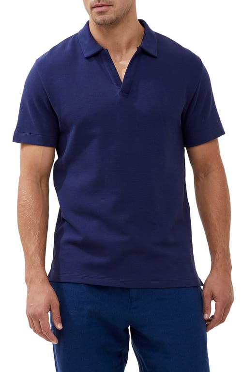 Ottoman Rib Johnny Collar Polo in Navy