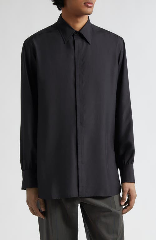burberry Oversize Silk Button-Up Shirt Black at Nordstrom,