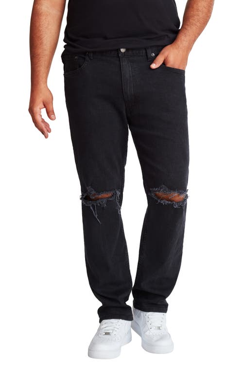 MVP Collections Athletic Fit Ripped Straight Leg Jeans in Black Rinse