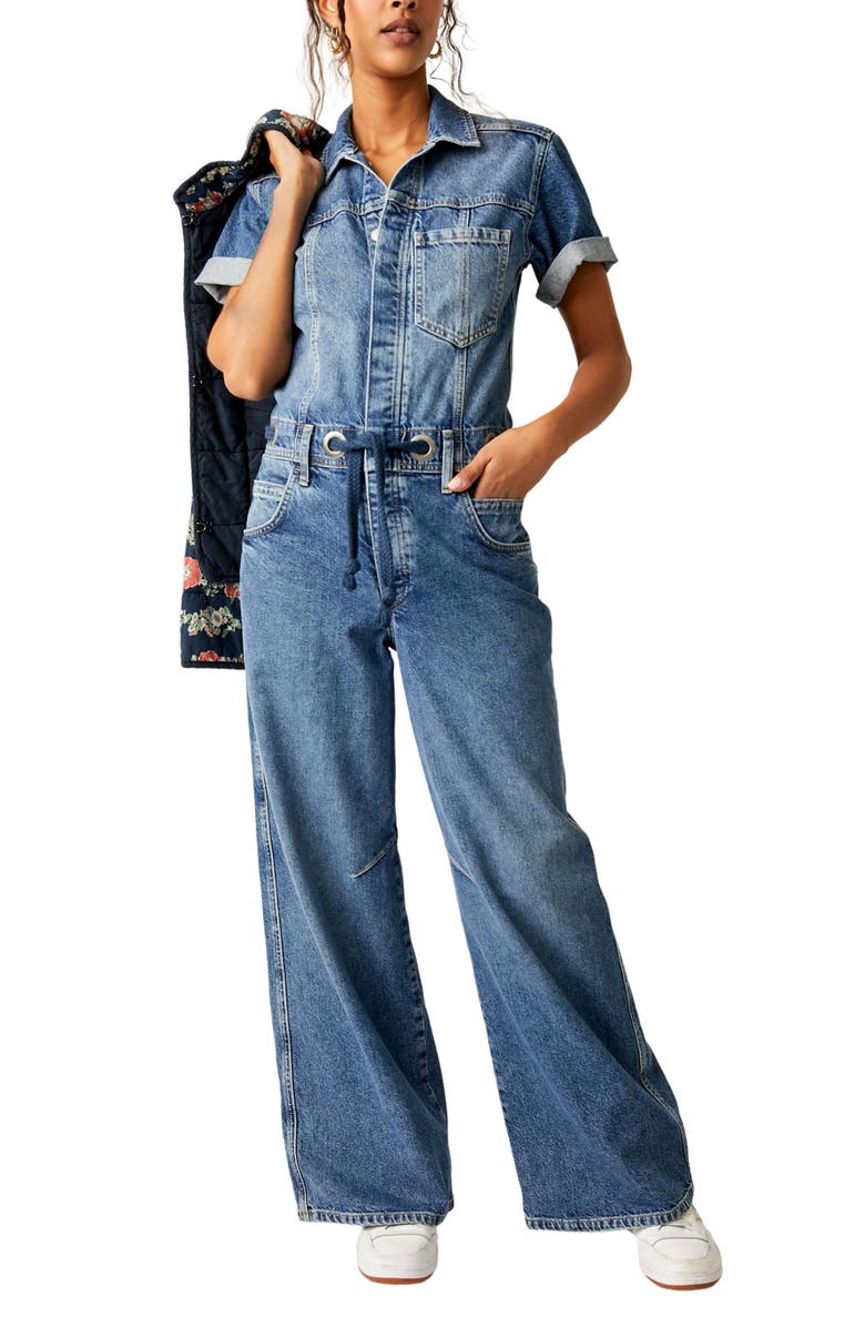 Wide-Leg Denim Utility Jumpsuit