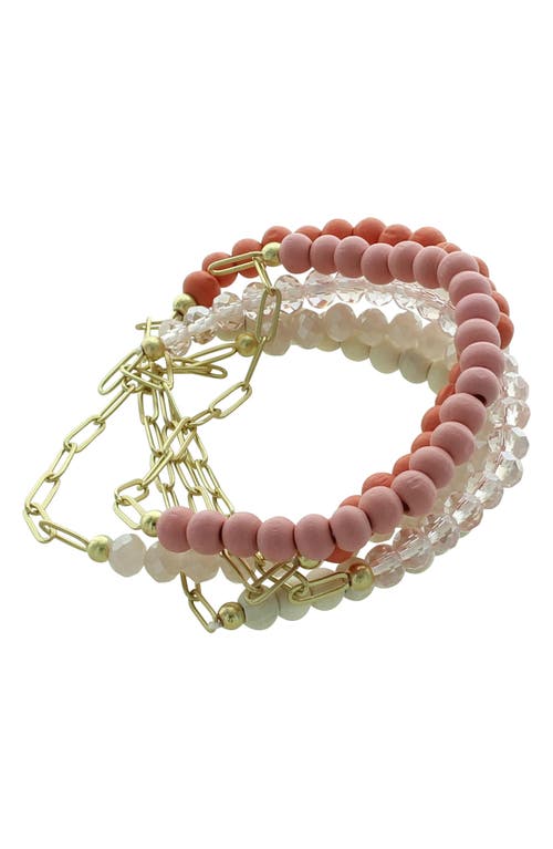 Shop Olivia Welles Gianna Bead & Link Bracelet Set In Worn Gold/pink
