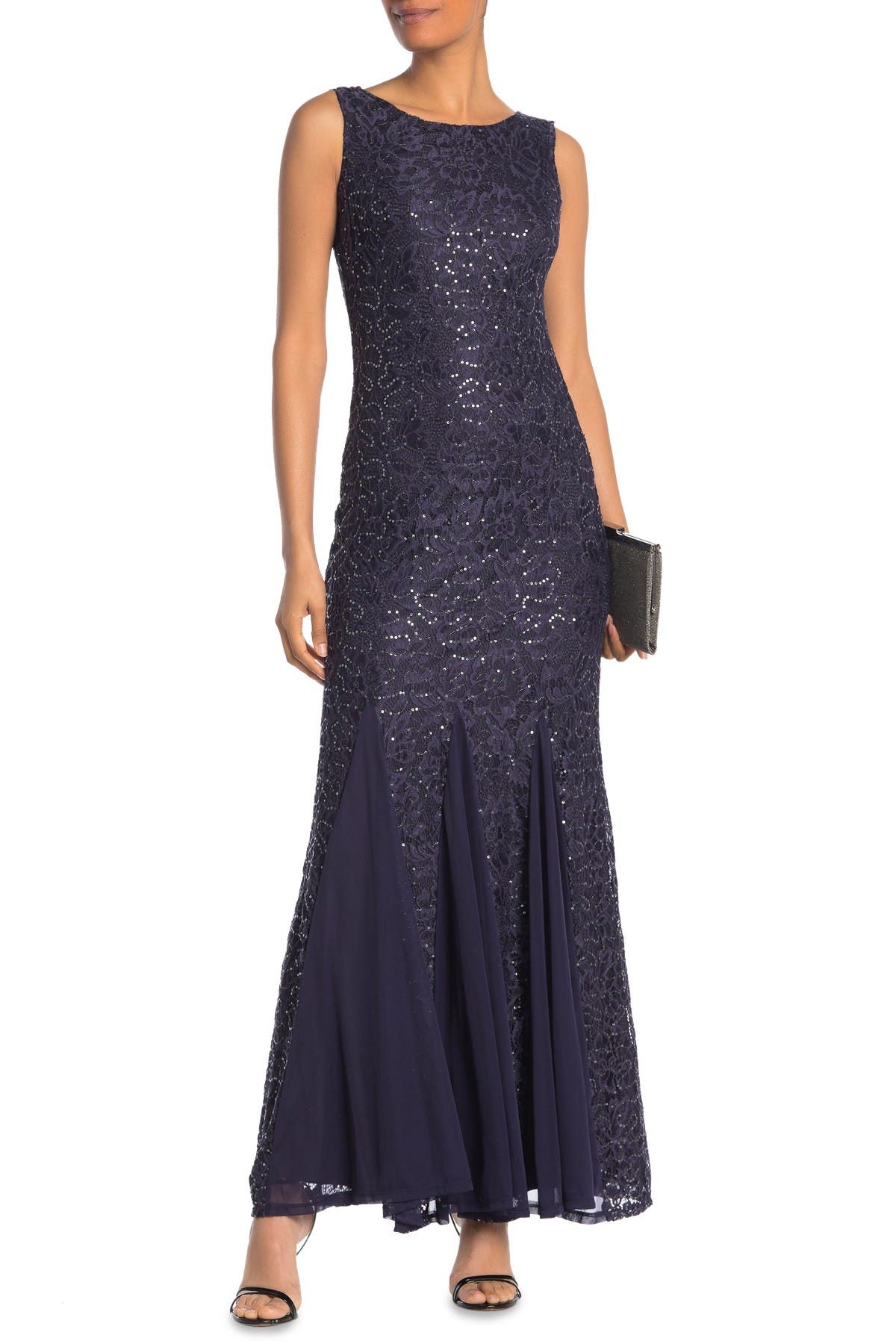 onyx nites short sleeve lace evening gown