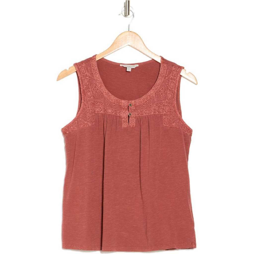 Shop Lucky Brand Embroidered Yoke Tank In Marsala