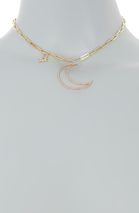Shop Meira T Diamond & Blue Topaz Moon & Star Pendant Necklace In Yellow Gold