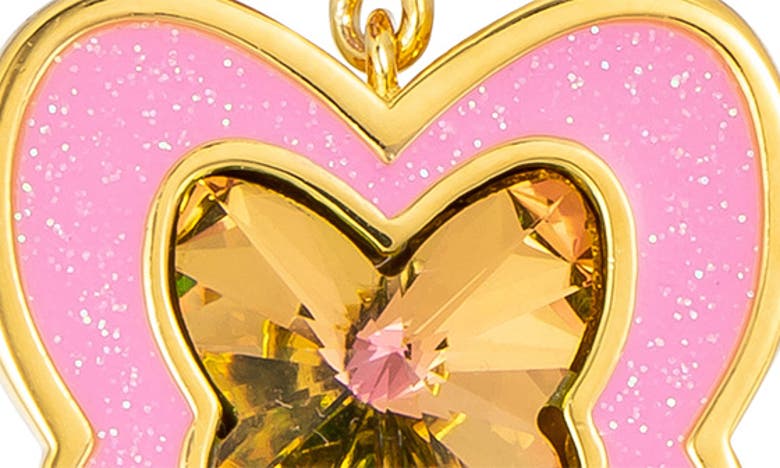 Shop July Child Rosa Butterfly Drop Huggie Hoop Earrings In Pink Glitter/crystal/cubic Zir