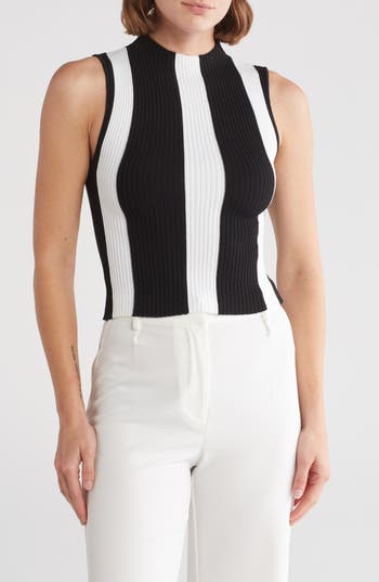 By Design Sadie Stripe Sleeveless Sweater In Black/white