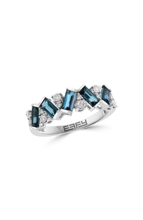 14K White Gold London Blue Topaz & Diamond Ring - 0.24ct.