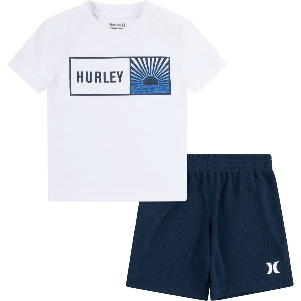 Hurley Kids' Jersey T-shirt & Mesh Shorts Set In White