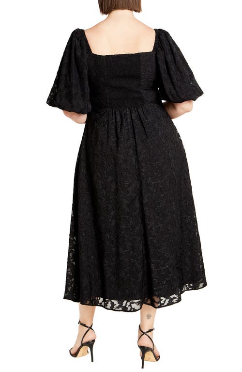 Shop City Chic Inez Floral Cutout Puff Sleeve Dress In Black