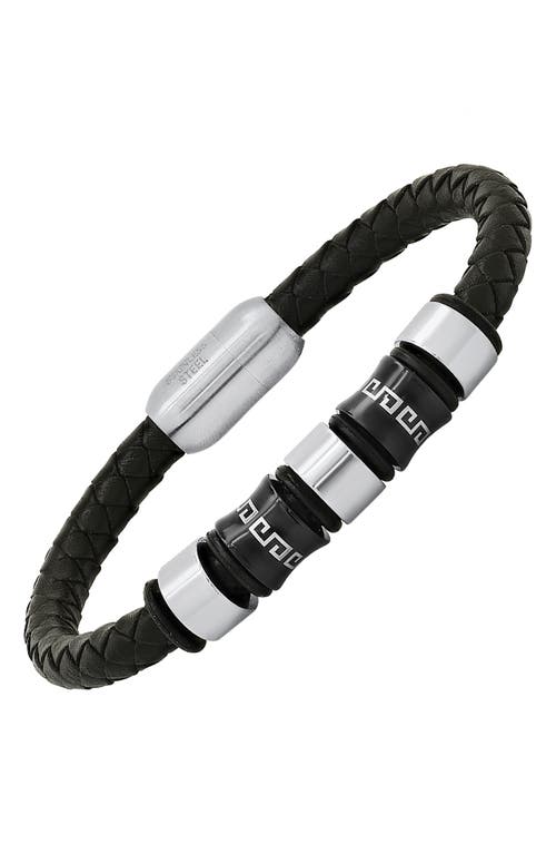 Shop Hmy Jewelry Mens' Two-tone Braided Leather Bracelet In Silver/black