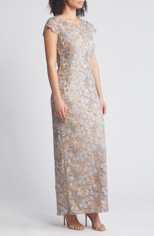 Shop Xscape Evenings Floral Lace Sheath Gown In Rose/gold