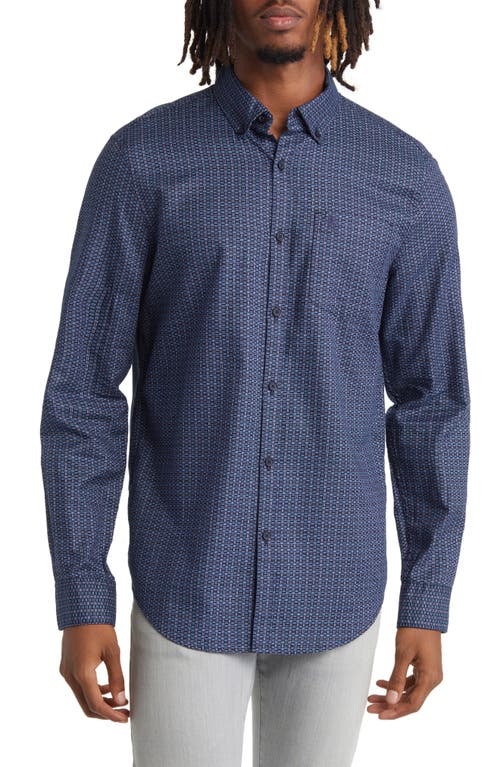 Basket Weave Print Slim Fit Button-Down Shirt in Dark Sapphire