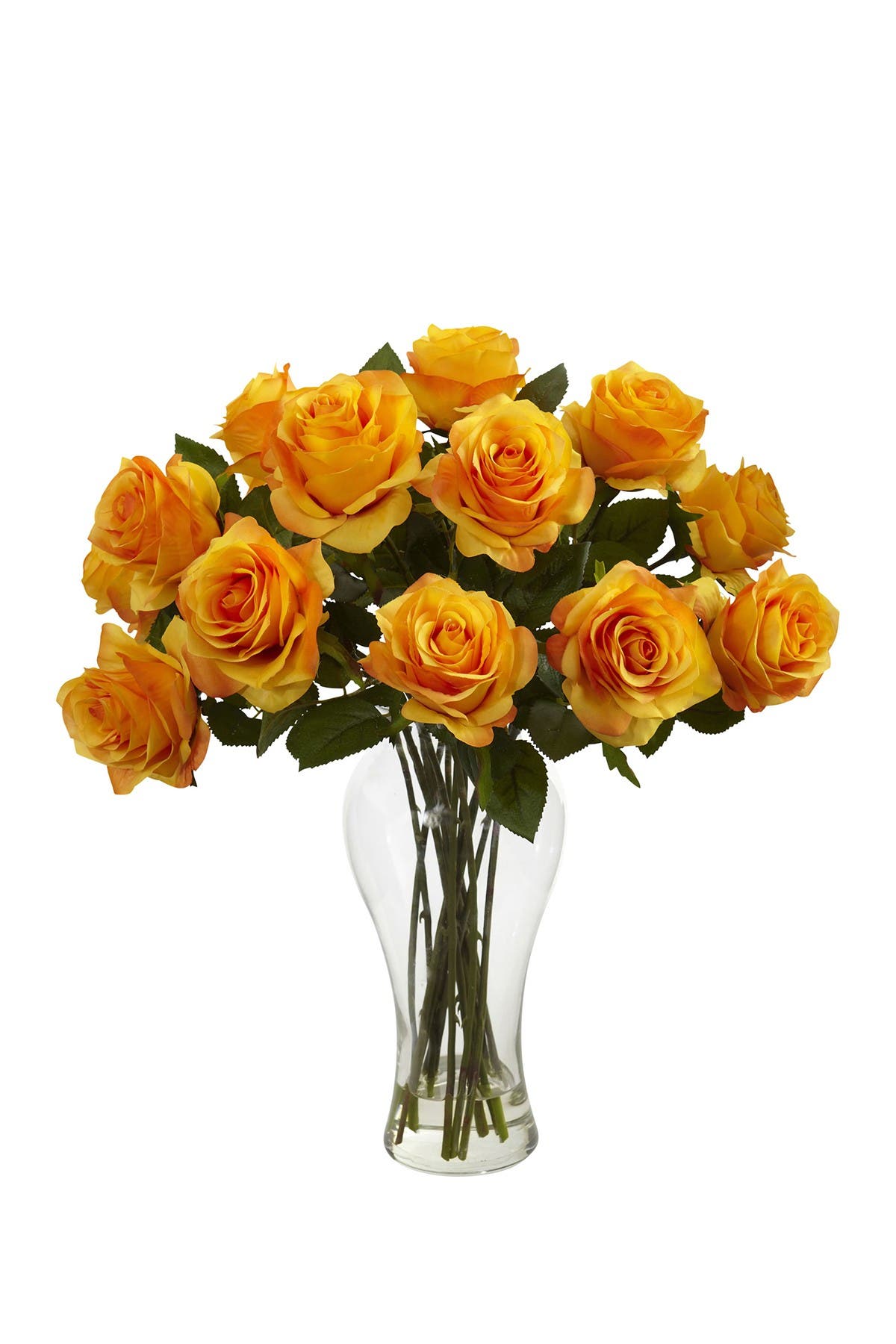 Nearly Natural Blooming Roses Artificial Arrangement In Glass Vase In Orange