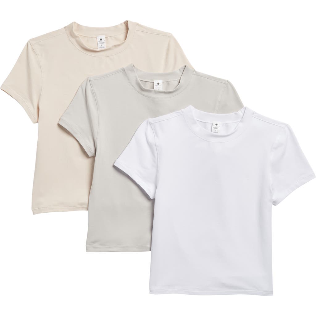Yogalicious 3-pack Airlite Melissa Mock Neck Crop T-shirts In Neutral