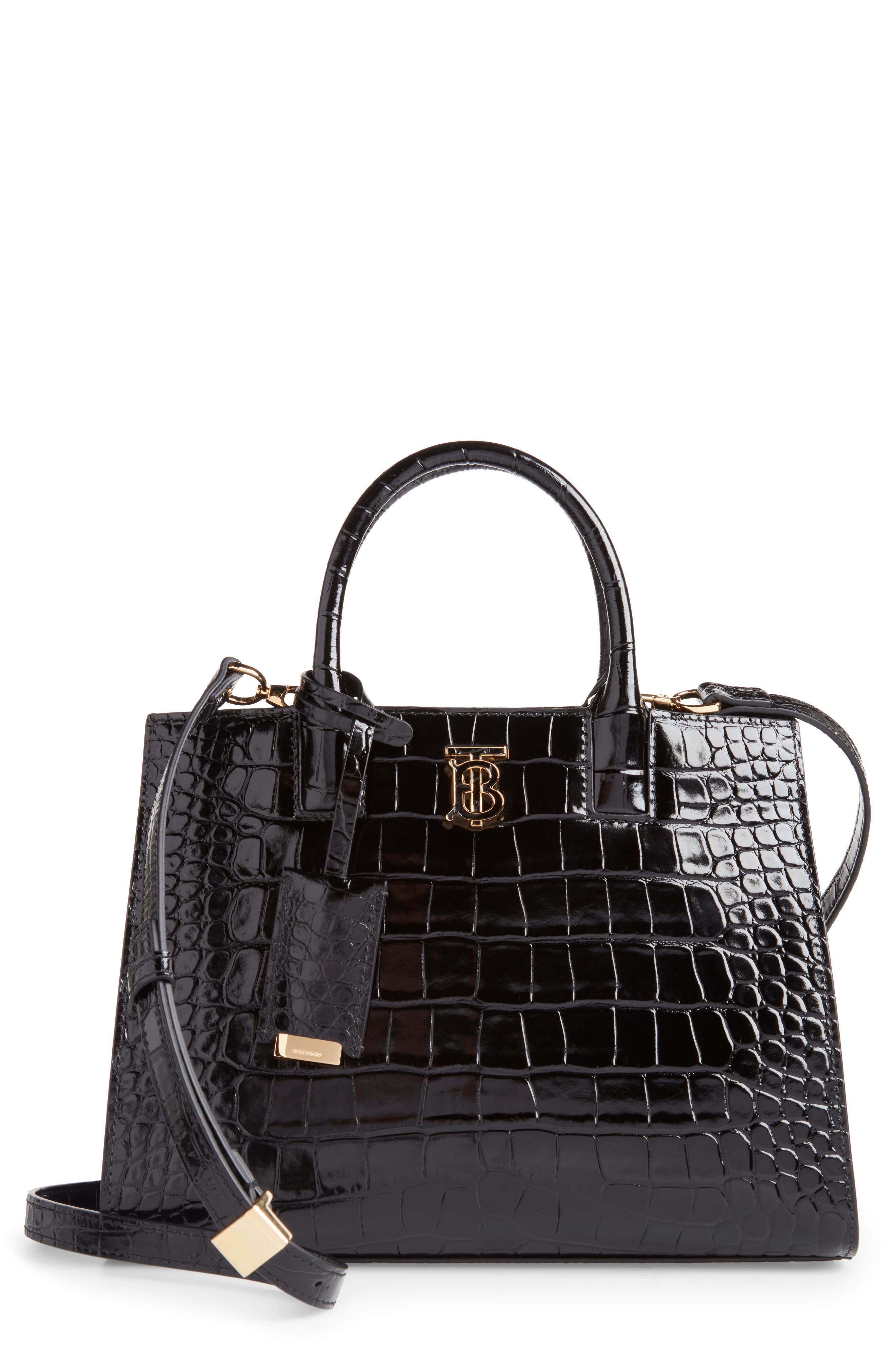 Burberry Leather Frances Bag in black croc effect