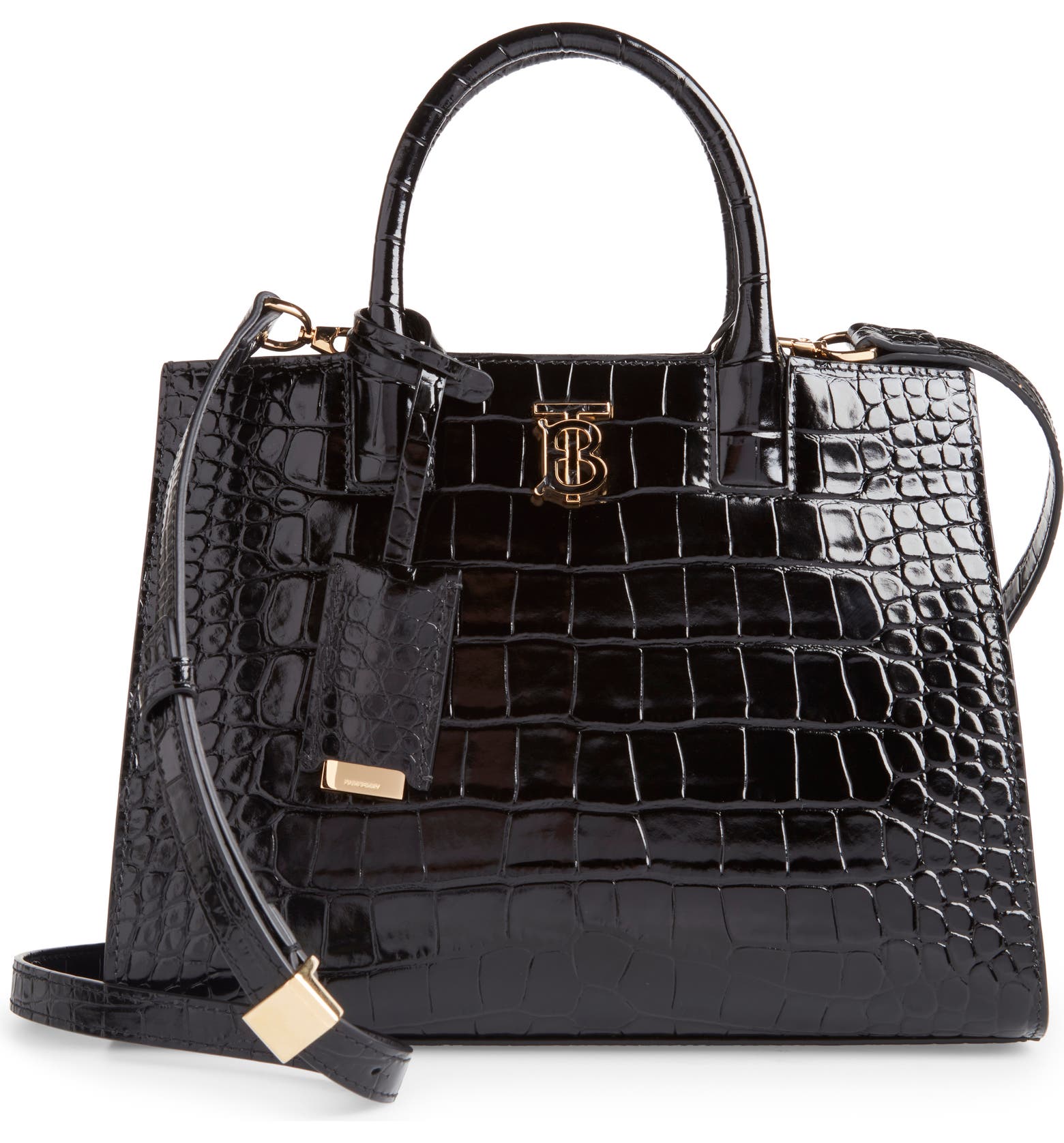 Burberry Leather Frances Bag in black croc effect