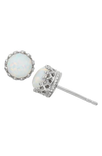 Fzn Sterling Silver Crown Stone Stud Earrings In Opal-white