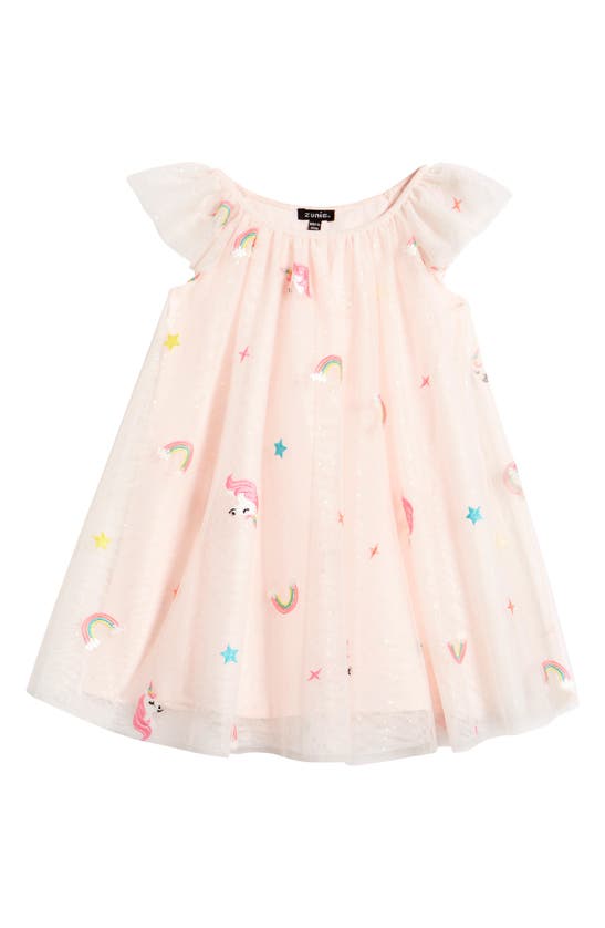 Zunie Kids' Flutter Sleeve Embroidered Mesh Dress In Blush