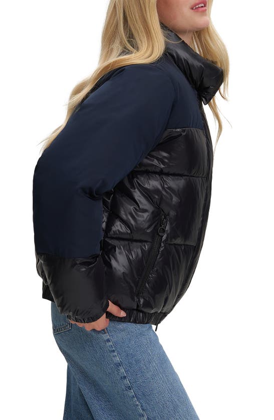 Noize Juniper Mixed Media Puffer Jacket In Black