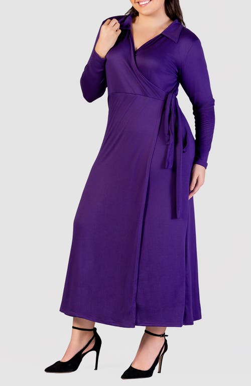 24seven Comfort Apparel Plus Size Collared Wrap Maxi Dress In Purple