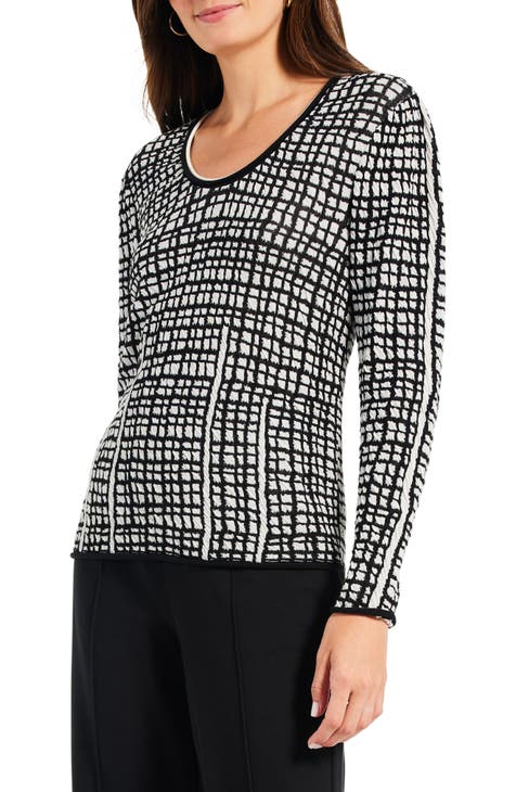 Checked Off Scoop Neck Cotton Sweater