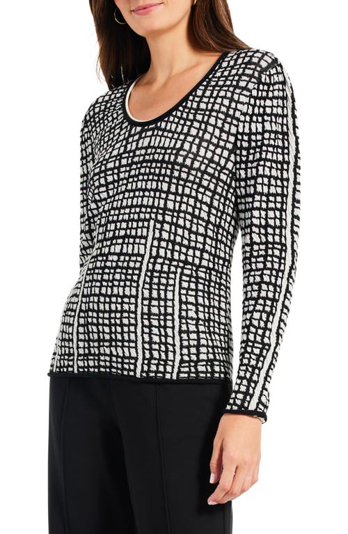 NIC+ZOE Checked Off Scoop Neck Cotton Sweater in Black Multi