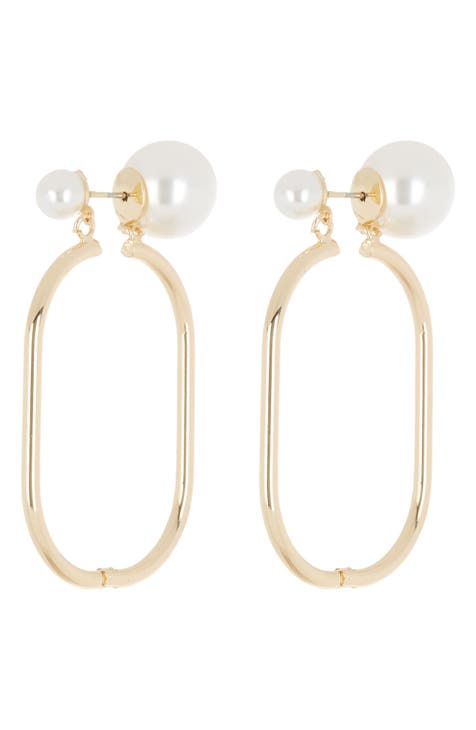 Imitation Pearl Hoop Earrings