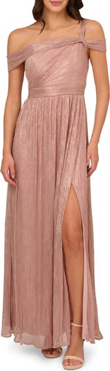 Adrianna papell top gold crinkle gown