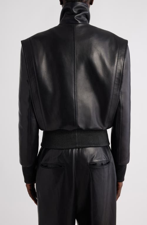 Shop Balmain High Collar Lambskin Bomber Jacket In Black