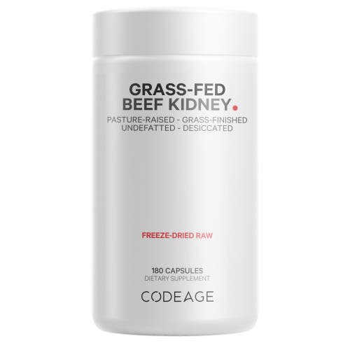 Codeage Grass-Fed Beef Kidney, Grass-Finished, Pasture-Raised, Non-Defatted Glandular Supplement, 180 ct in White 