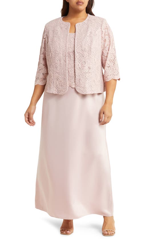 Alex Evenings Embroidered Lace Mock Two-piece Gown With Jacket In Blush
