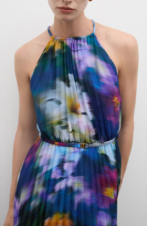 Mango Printed Pleated Dress Blue In Blue