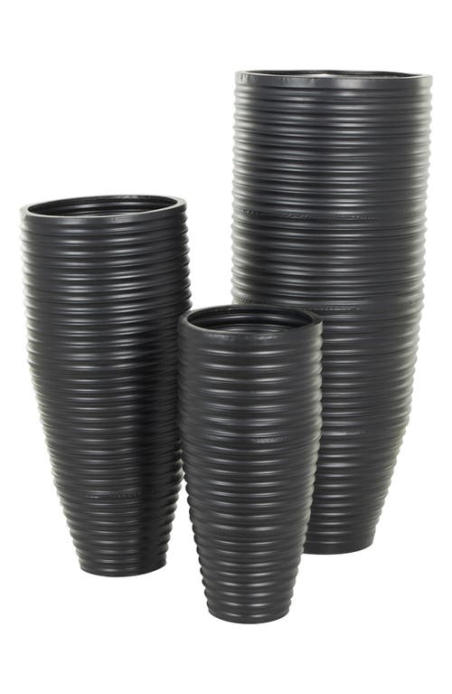 Vivian Lune Home Set Of 3 Metal Vases In Black