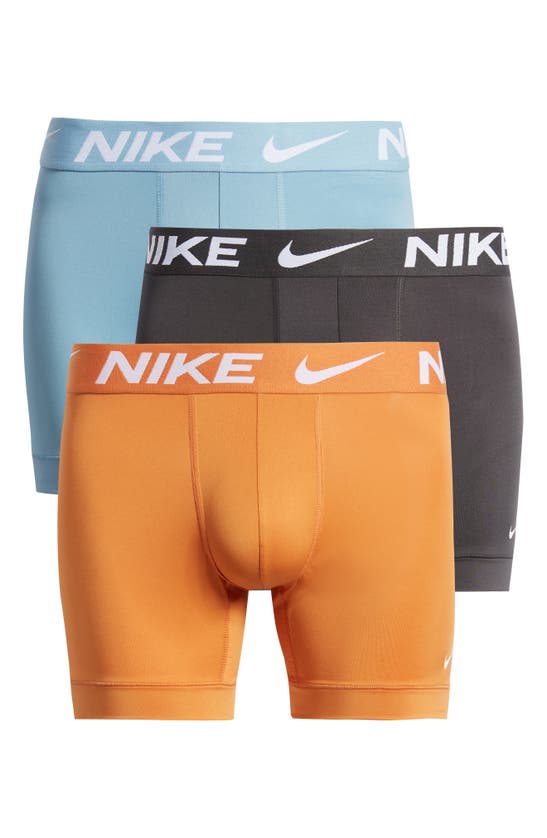 Nike 3-pack Dri-fit Essential Micro Boxer Briefs In Worn Blue/curry/smoke Grey
