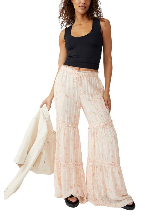 Shop Free People Emmaline Floral Tiered Pants In Peach Combo