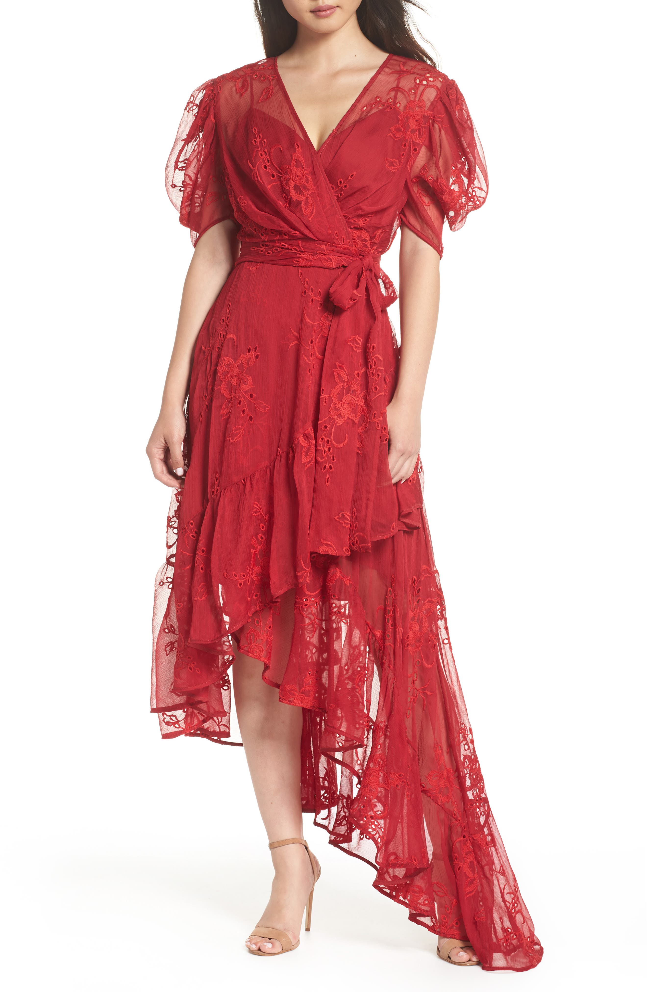 Ever New Asymmetrical Faux Wrap Dress in Vermillion at Nordstrom