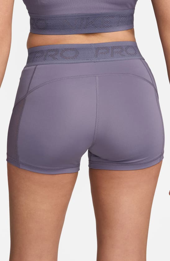 Shop Nike Pro 3-inch Mid Rise Mesh Panel Shorts In Daybreak/ White