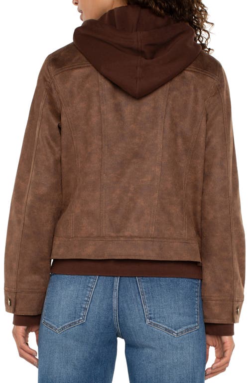 Shop Liverpool Faux Suede Trucker Jacket With Removable Hooded Bib Inset In Vintage Umber