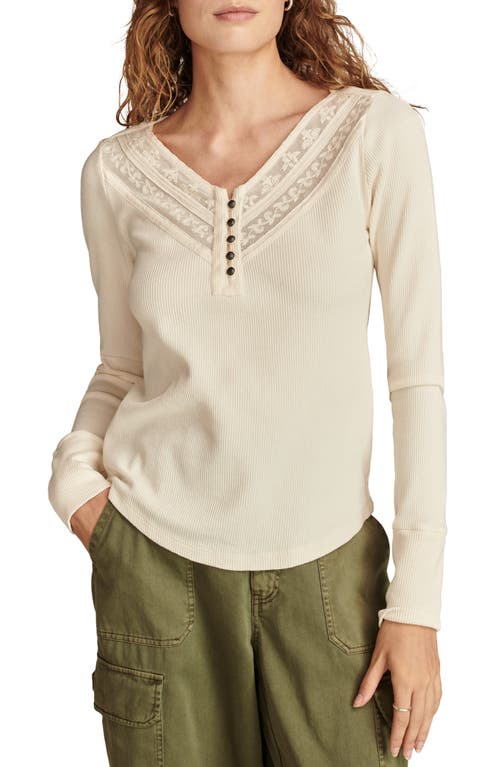 Shop Lucky Brand Embroidered Mesh Henley In Whisper White