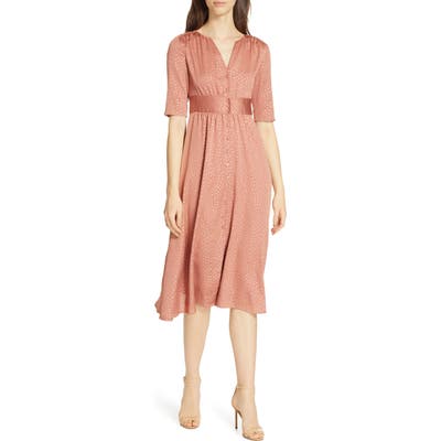 Ba & sh Gala Foil Print Midi Dress, Pink