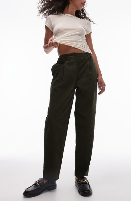 Shop Topshop Corduroy Ankle Pants In Khaki Green